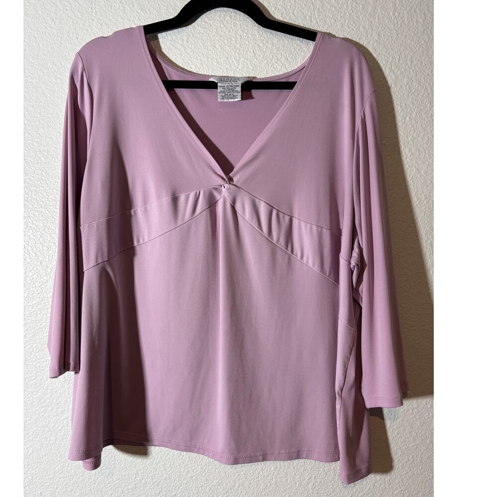 George Women's Plus Size 22/24W Purple V-Neck Twist-Front 3/4 Sleeves Blouse Top
